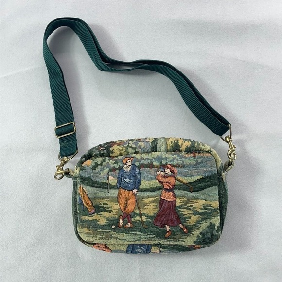 Holdings Fine Accessories Inc Handbags - Holdings Fine Accessories Crossbody Bag Women's Green Tapestry Golf Scene